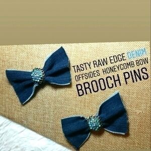 Tasty Raw Edge Denim Honeycomb Bow Brooch